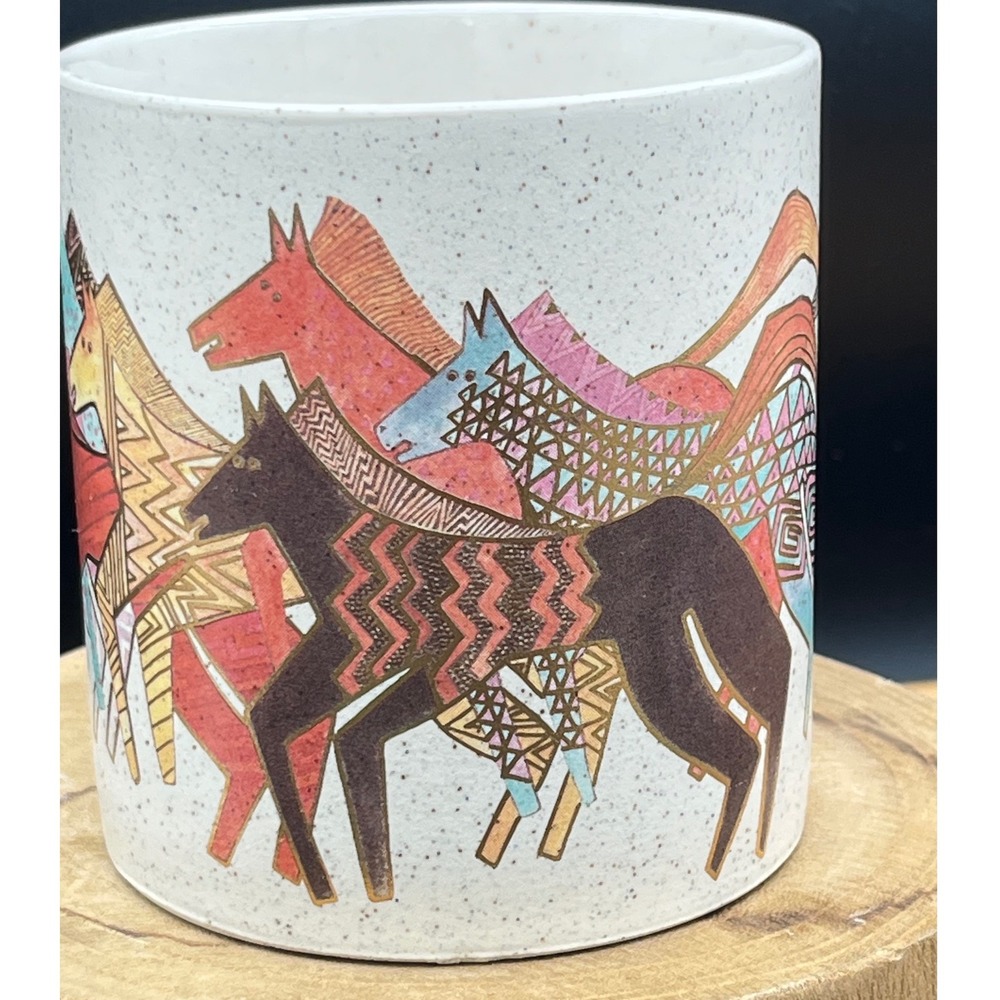 Vintage Laurel Burch Native Horses CeramicCoffee Mug Made in Japan Speckled‎ 90s